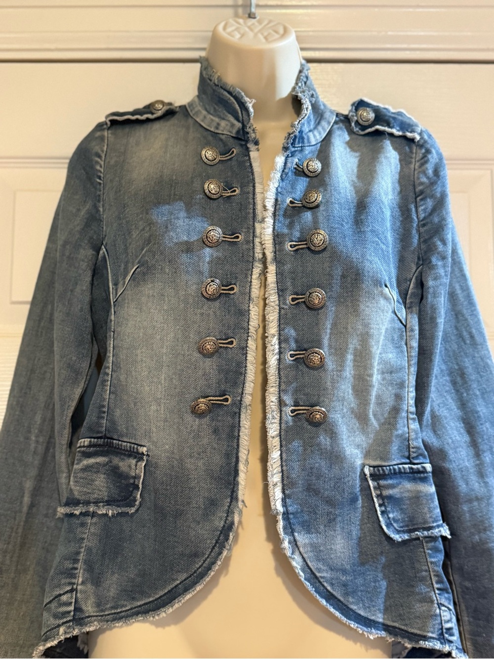 Venti6 Sgt Pepper Denim Jacket M/40 Fringe Military Raw Edge Blazer